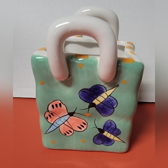 Milson & Louis Hand Painted Butterfly Double Handled Whimsical Ceramic Vase - Picture 3 of 8